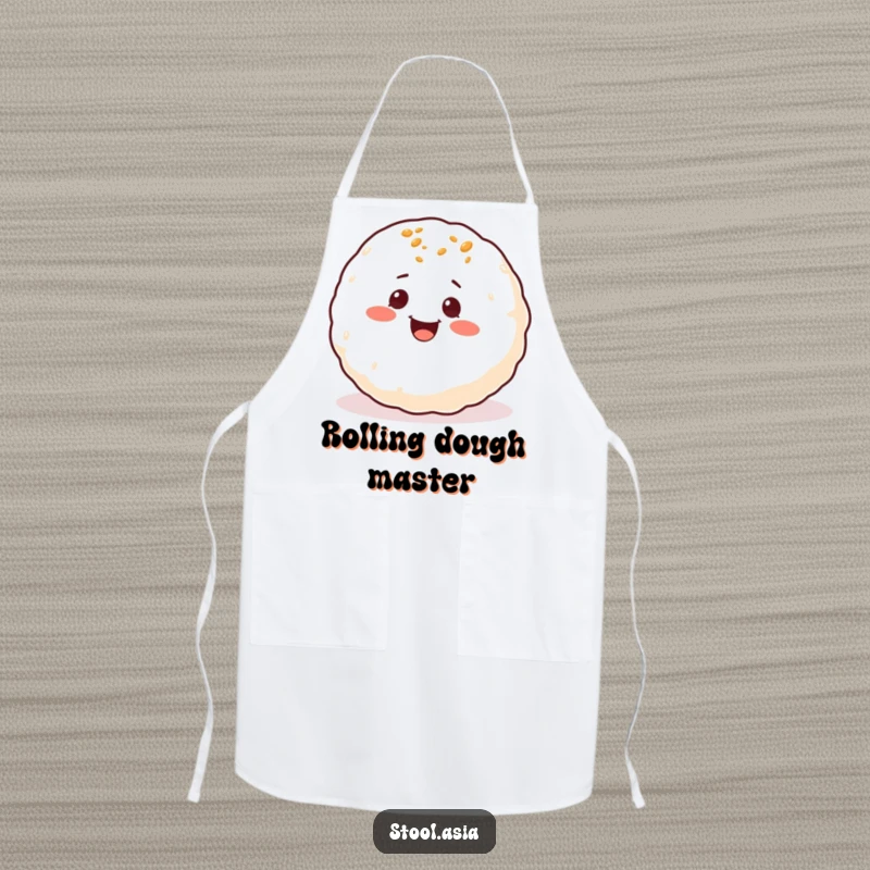 Funny Takoyaki Apron: A delighted takoyaki ball with small eyes rolling around gleefully, ready for kitchen fun.