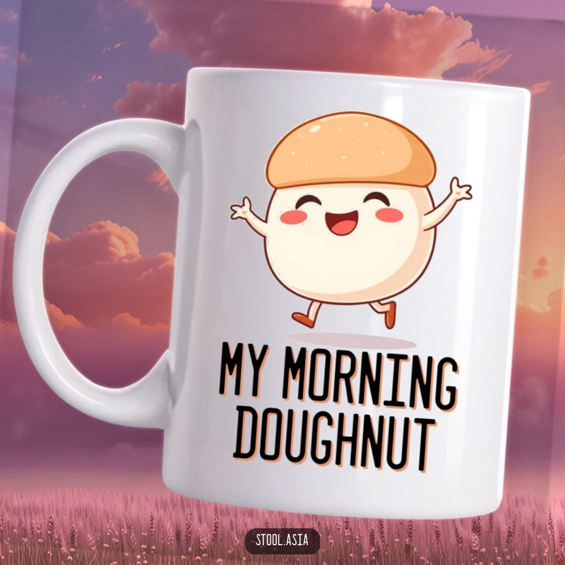 Funny Steamed Bun Mug: A smiling, leggy steamed bun energetically street dancing with joyful abandon.