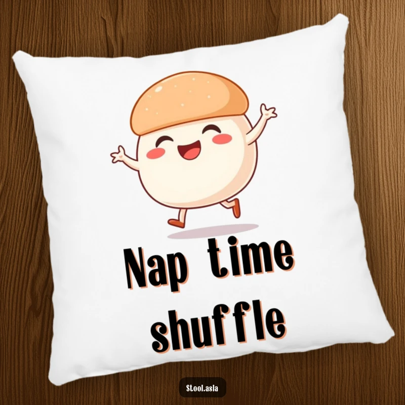 Funny Steamed Bun Pillow: A smiling steamed bun with legs caught in a lively street dance pose, soft and inviting.