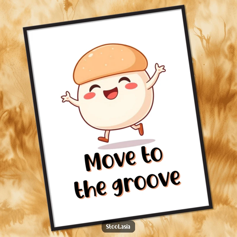 Funny Steamed Bun Digital Art: A smiling steamed bun with tiny legs energetically street dancing, bringing vibrant energy.