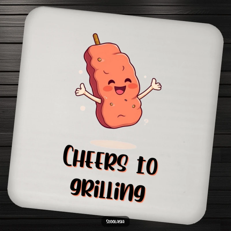Funny Skewer Coaster: A grilled meat skewer with arms in a flamboyant flourish pose, protecting drinks with style.