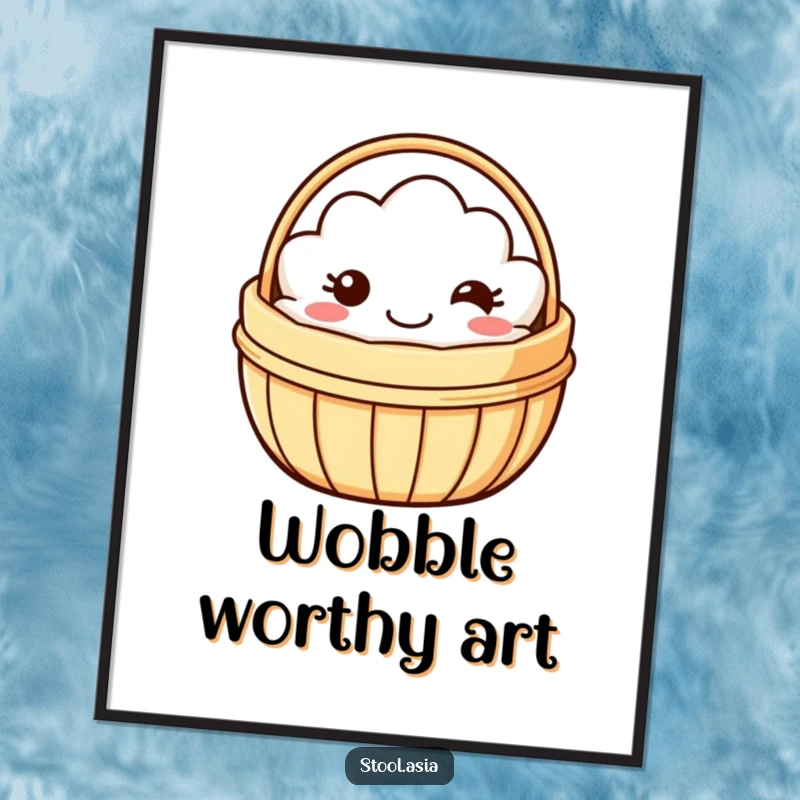 Funny dim sum basket poster featuring a smiling basket with simple eyes and a happy mouth wobbling.