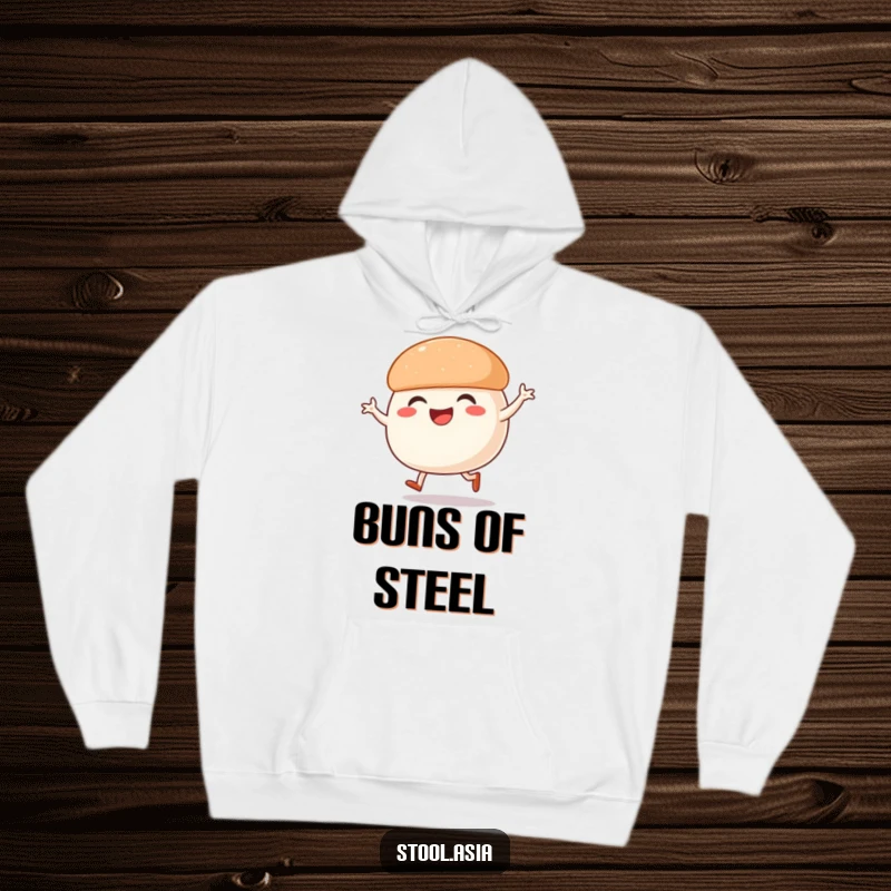 Funny Steamed Bun Hoodie: A smiling, leggy steamed bun captured mid-street dance, radiating pure joy and energy.