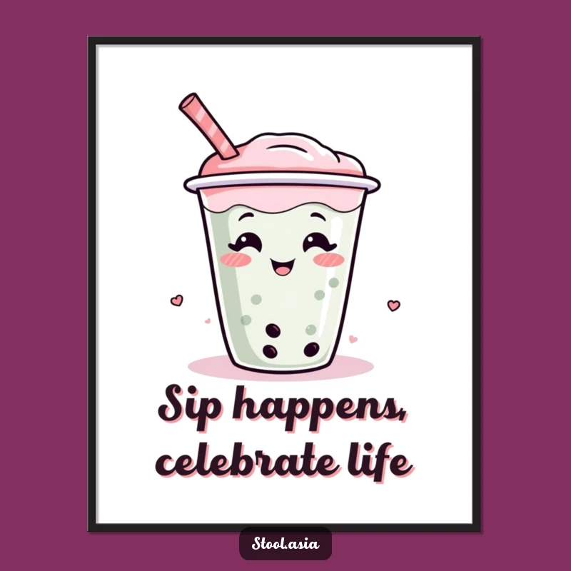 Funny Free Printable Boba Tea Wall Art - Wiggling Cup Humorous Downloadable Decor