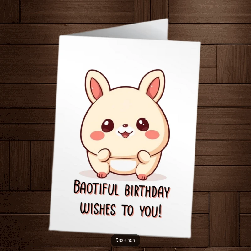 Funny Free Printable Birthday Card, a happy, smiling bao bun with cheerful eyes bouncing playfully, ready to celebrate.