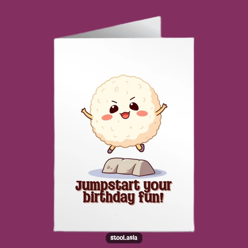 Funny Free Printable Birthday Card: Jumping Rice Ball, Determined Downloadable Gift