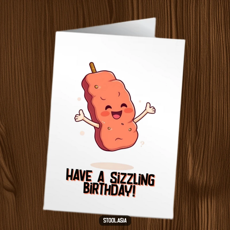 Funny Free Printable Birthday Card: A cheerful grilled meat skewer with arms doing a fancy flourish.