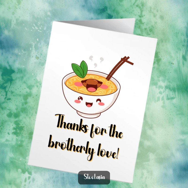 Funny Free Printable Thank You Card, a cheerful ramen bowl bouncing with energy, expressing thanks with its happy mouth.