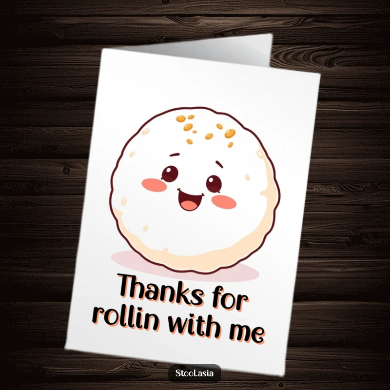 Funny Free Printable Thank You Card: A delighted takoyaki ball with small eyes rolling with pure glee.