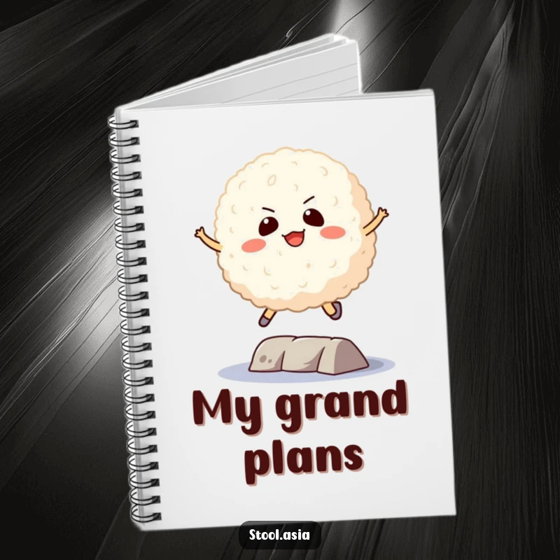 Funny Rice Ball Notebook: A determined rice ball jumping over an obstacle, inspiring focused planning.