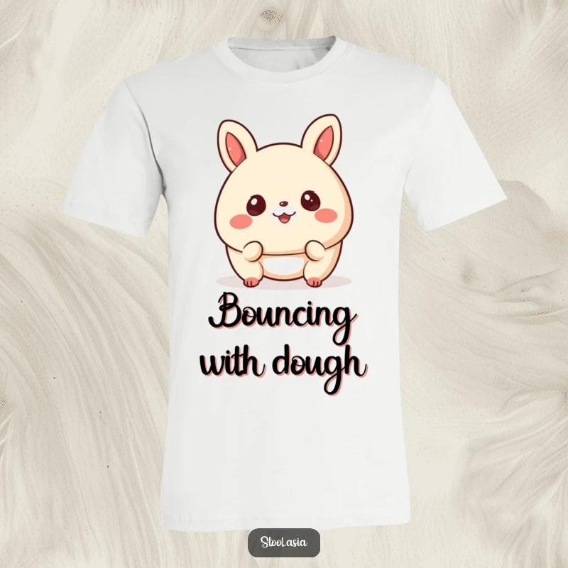 Funny bao bun t-shirt featuring a happy, bouncing bun with cheerful eyes, perfect for food lovers.